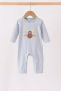 Sage turkey embroidery stripe romper