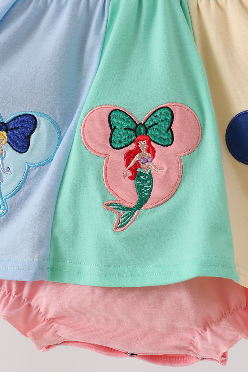 Colorblock character applique ruffle bubble