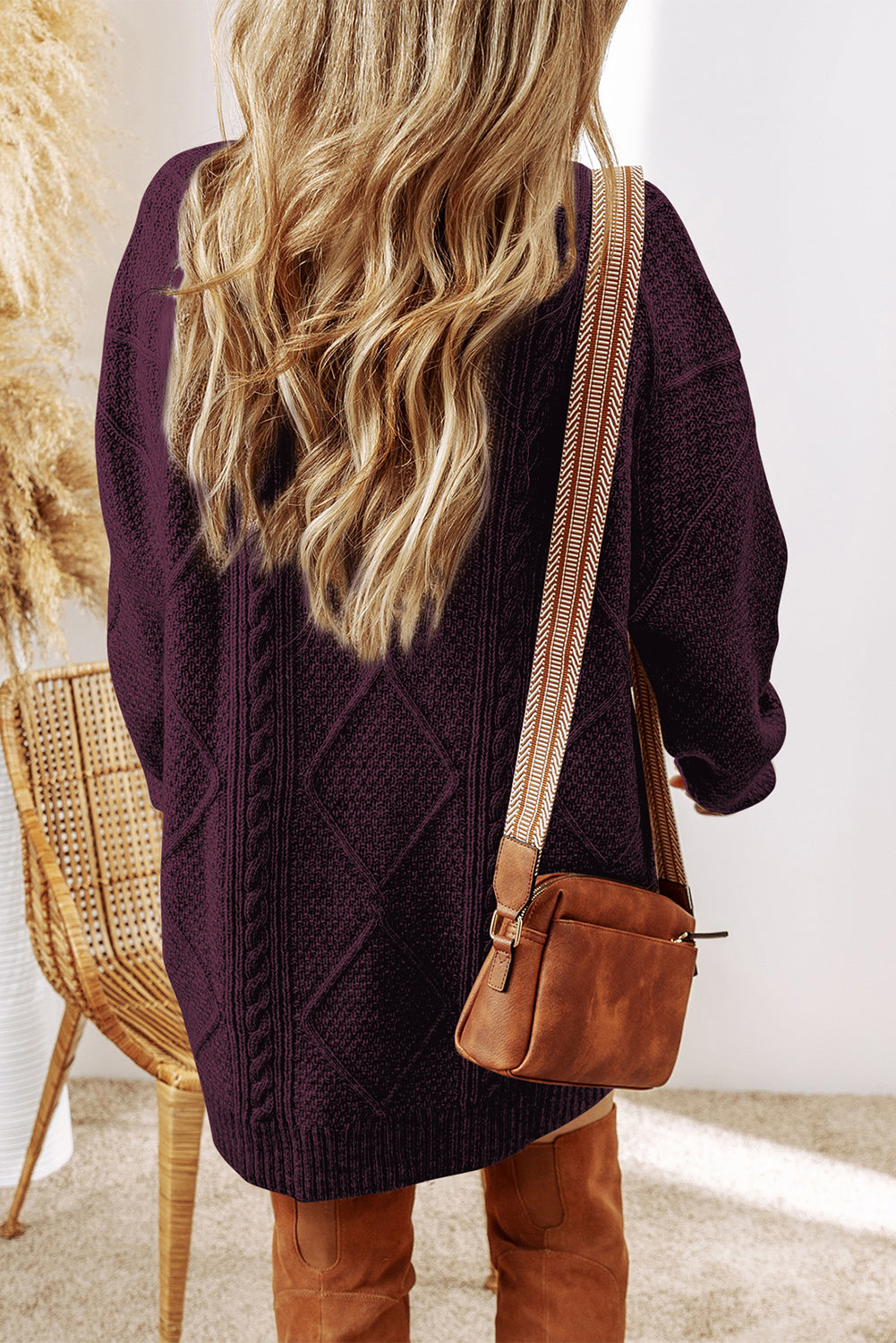 Mist Green Cable Knit Drop Shoulder Loose Fit Sweater Dress